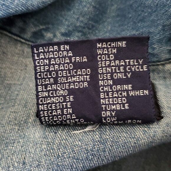 Vtg Denim Snap Front Shirt M Collared Floral Embroidered Beaded Blue Black - Picture 7 of 7